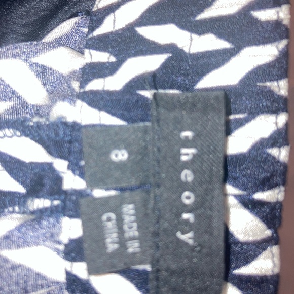 Theory Blue and White Patterned 100 silk Trousers - Picture 5 of 7